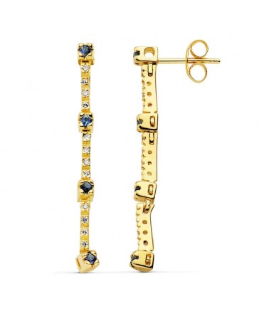 Pendientes oro 18k largos zafiro circonita presión