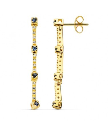 Pendientes oro 18k largos zafiro circonita presión