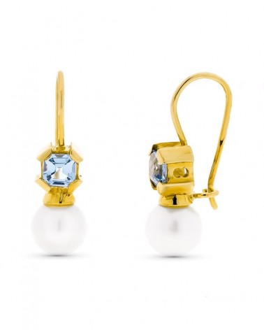 Pendientes oro amarillo 18k aguamarina perla 7mm