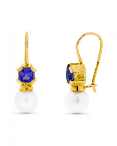 Pendientes oro amarillo 18k perla amatista gancho 3 gramos