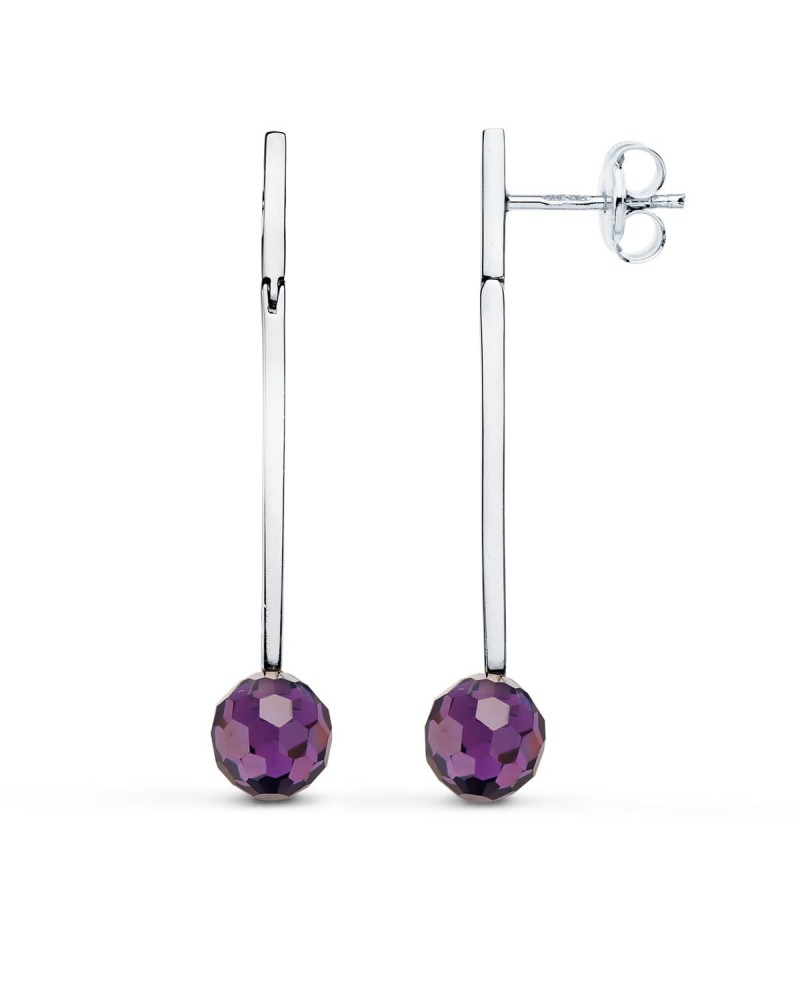 Pendientes oro blanco 18k bola facetada violeta 8 mm