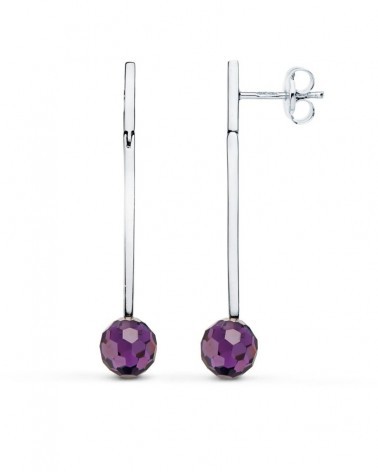 Pendientes oro blanco 18k bola facetada violeta 8 mm