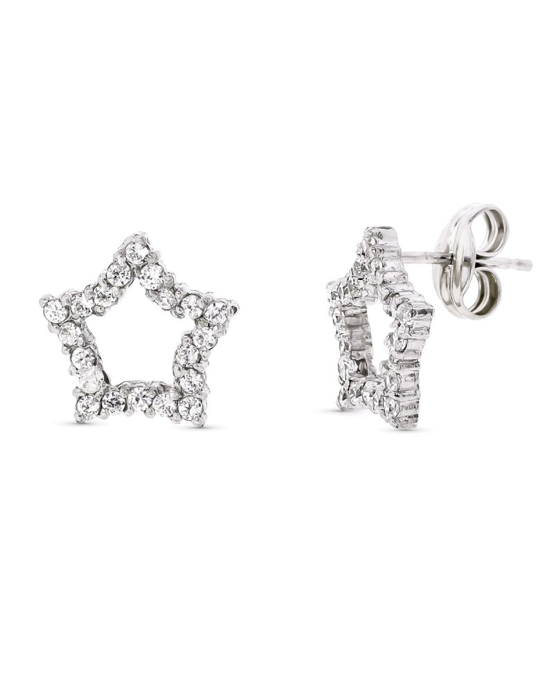 Pendientes oro blanco 18k estrella calada 12x12mm