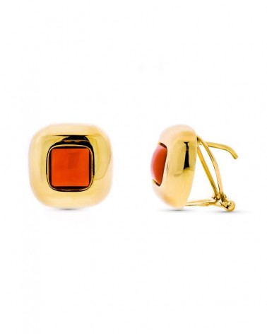 Pendientes oro amarillo 18k coral natural cuadrado cierre omega