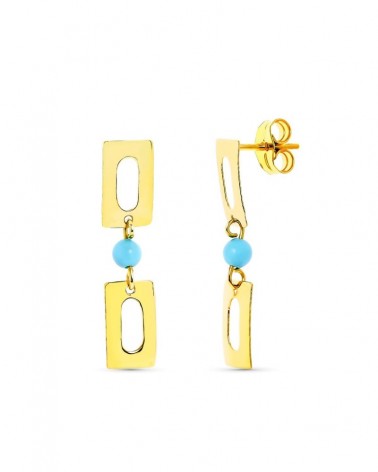 Pendientes oro amarillo 18k turquesa rectangular 3 mm