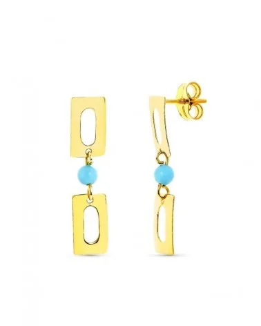Pendientes oro amarillo 18k turquesa rectangular 3 mm