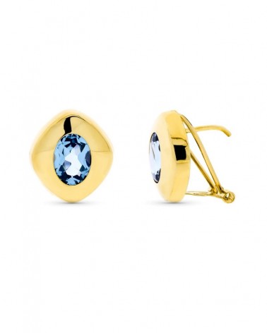 Pendientes oro amarillo 18k piedra azul oval 8x6mm