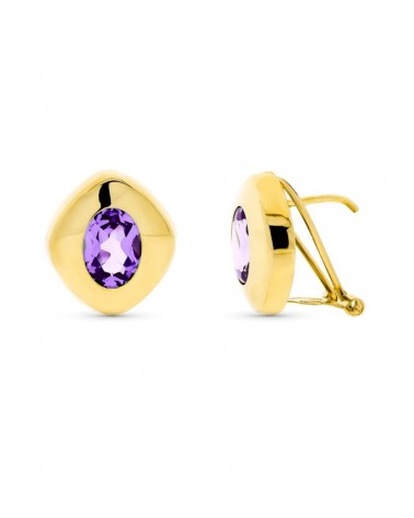 Pendientes oro amarillo 18k amatista ovalada 8x6 mm