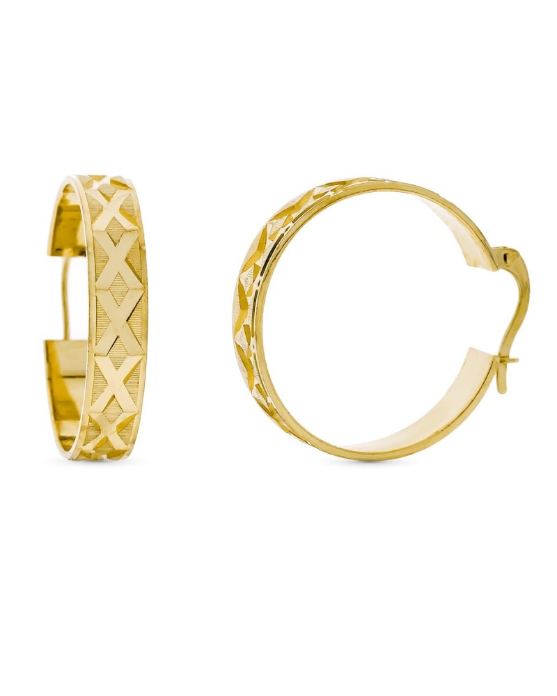 Aros oro amarillo 18k diseño tallado geométrico 23x5mm