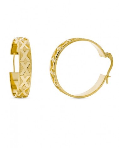 Aros oro amarillo 18k diseño tallado geométrico 23x5mm