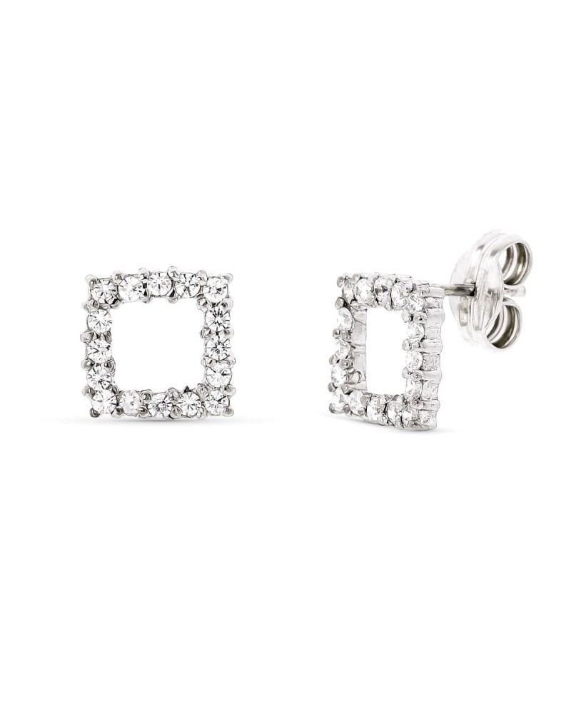 Pendientes oro blanco 18k cuadrados circonita 9x9mm