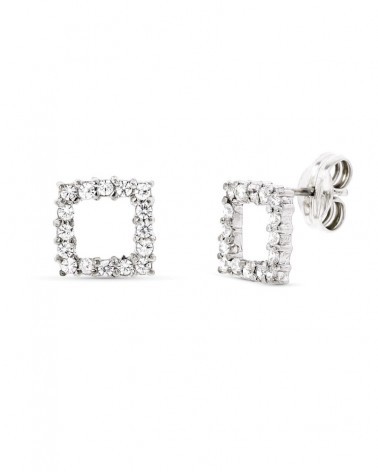 Pendientes oro blanco 18k cuadrados circonita 9x9mm