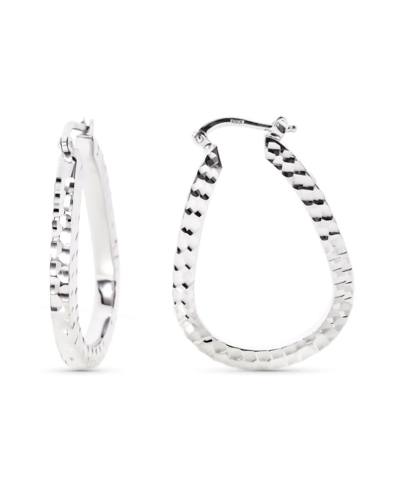 Aros oro blanco 18k grandes tallado entrecruzado 34x24mm