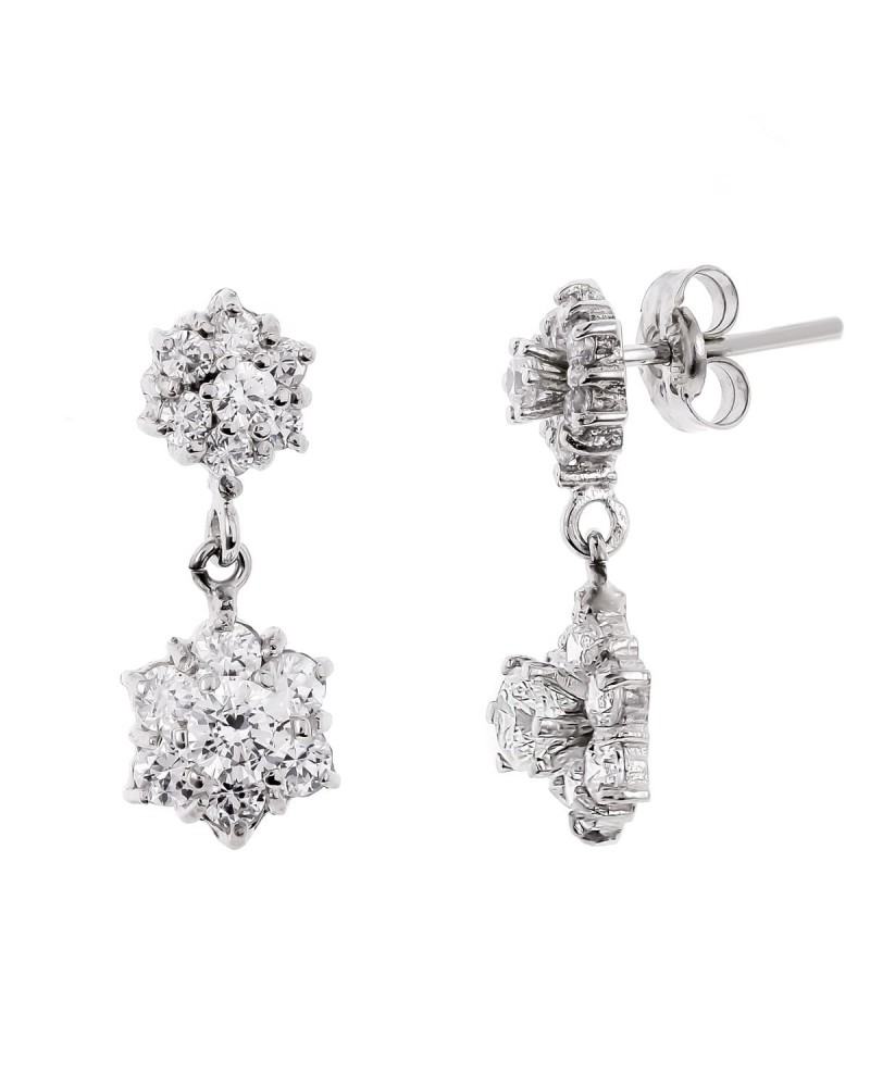 Pendientes oro blanco 18k circonitas cuajo 19x7mm