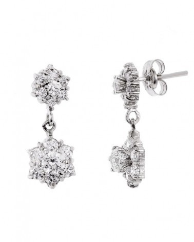 Pendientes oro blanco 18k circonitas cuajo 19x7mm