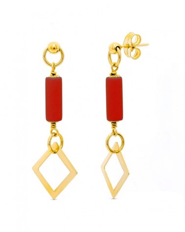 Pendientes oro amarillo 18k coralina rombo calado 1,94 gramos