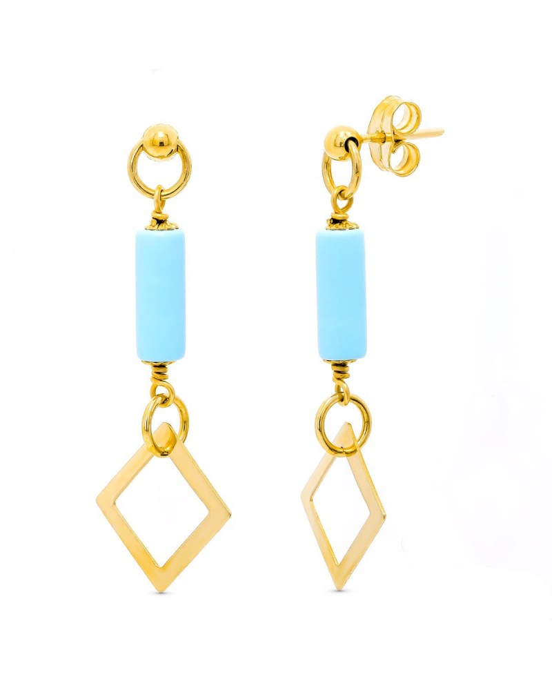 Pendientes oro amarillo 18k turquesa rombo calado 1,94 gramos