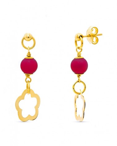 Pendientes oro amarillo 18k coralina flor calada 6mm