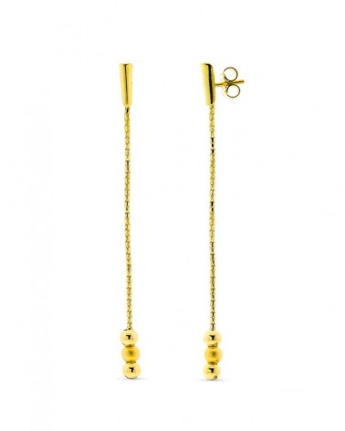 Pendientes oro amarillo 18k cadena tres bolas 3,36 gramos