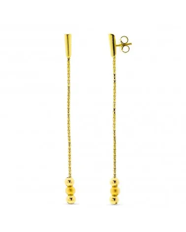 Pendientes oro amarillo 18k cadena tres bolas 3,36 gramos