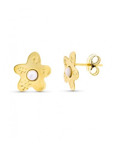 Pendientes oro 18k flor madreperla 12x11mm