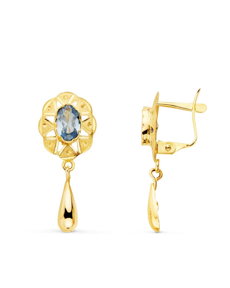 Pendientes oro amarillo 18k aguamarina talla geométrica