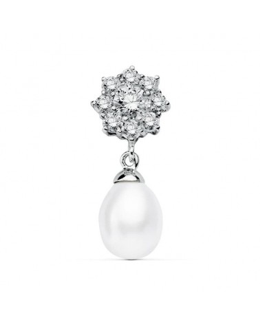 Colgante oro blanco 18k con perla cuajado circonitas 23x10mm