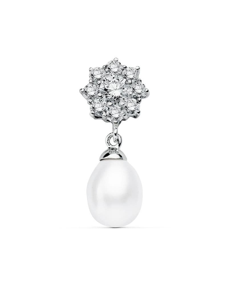 Colgante oro blanco 18k con perla cuajado circonitas 23x10mm