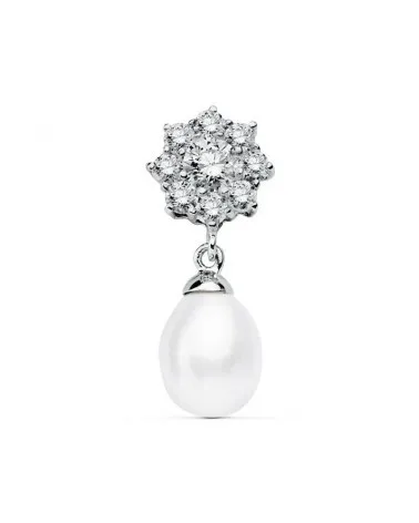Colgante oro blanco 18k con perla cuajado circonitas 23x10mm