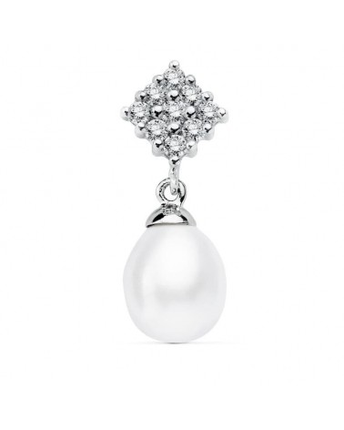 Colgante oro 18k blanco perla circonita 22x8mm