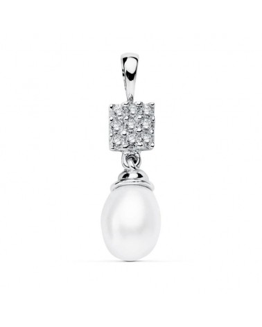 Colgante oro blanco 18k perla circonitas 22x8mm