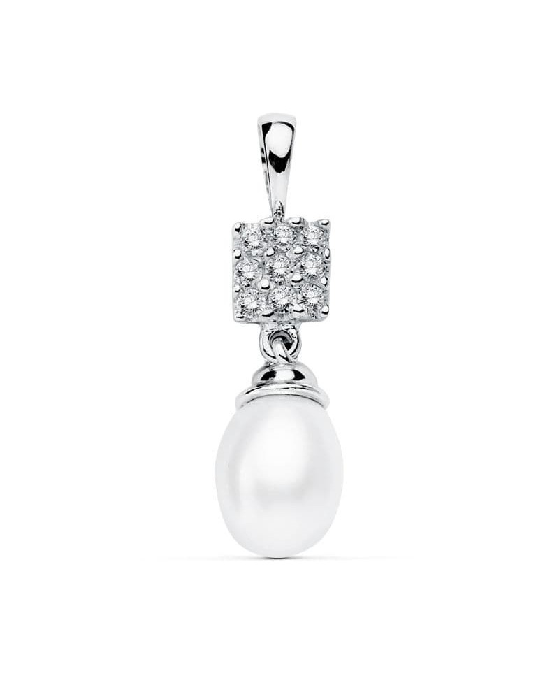 Colgante oro blanco 18k perla circonitas 22x8mm