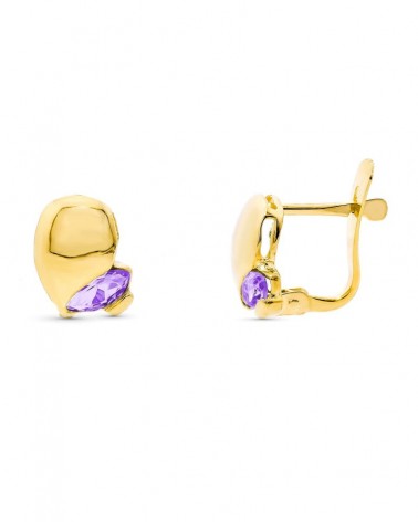 Pendientes oro amarillo 18k amatista oval cierre catalán