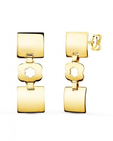 Pendientes oro amarillo 18k tres cuerpos geométricos flor
