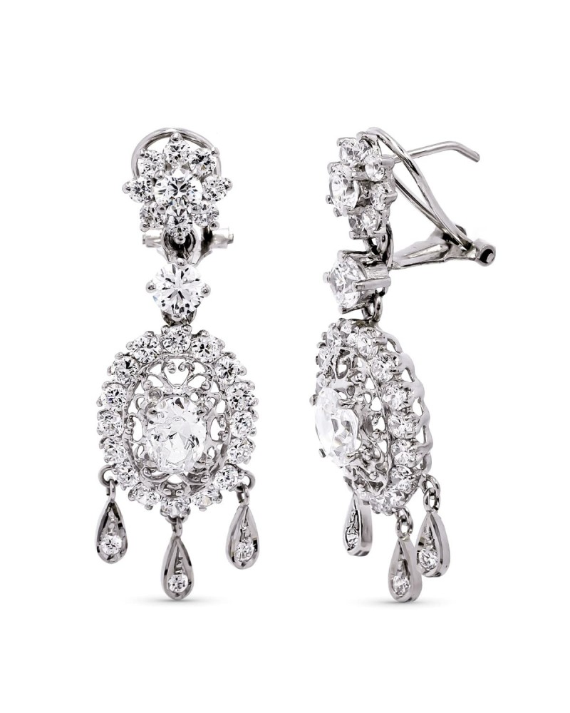 Pendientes oro blanco 18k largos circonitas cierre omega