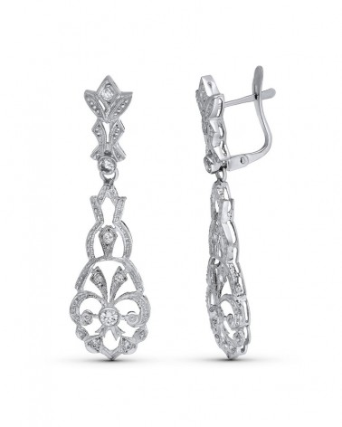 Pendientes oro blanco 18k novia circonita cierre catalán
