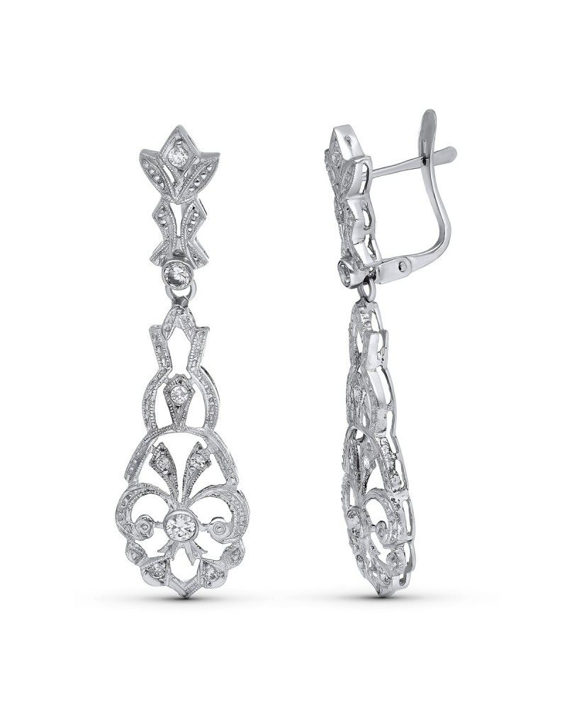 Pendientes oro blanco 18k novia circonita cierre catalán