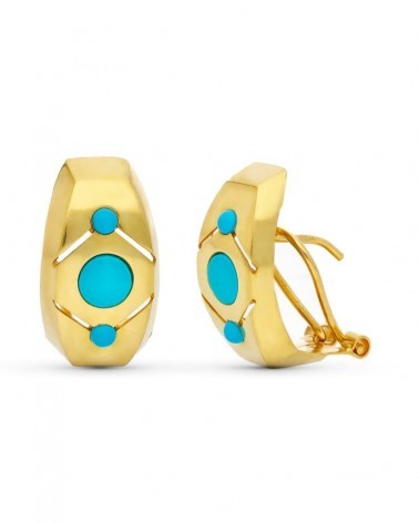 Pendientes oro amarillo 18k turquesa cierre omega