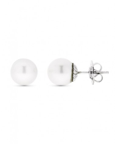 Pendientes oro blanco 18k perla australiana 9mm 2,1 gramos