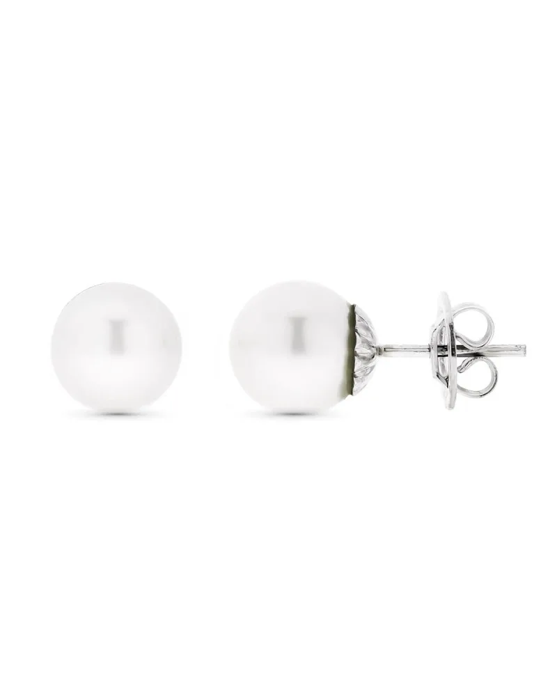 Pendientes oro blanco 18k perla australiana 9mm 2,1 gramos