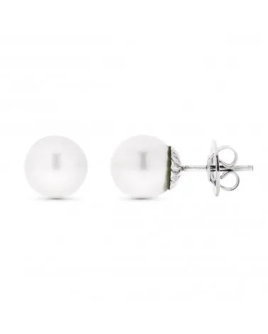Pendientes oro blanco 18k perla australiana 9mm 2,1 gramos