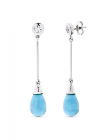 Pendientes oro blanco 18k circonita turquesa gota 4,1 gramos