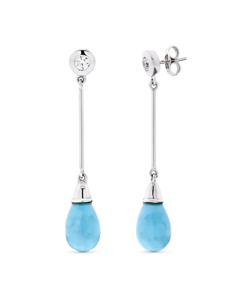 Pendientes oro blanco 18k circonita turquesa gota 4,1 gramos
