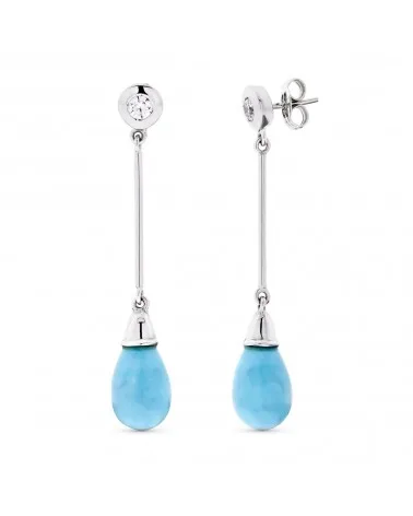 Pendientes oro blanco 18k circonita turquesa gota 4,1 gramos