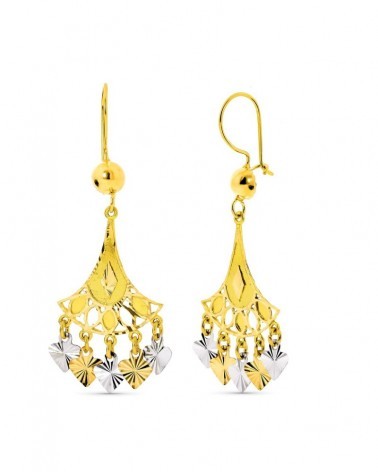 Pendientes oro bicolor 18k largos tipo chandelier diamantado 5,5 