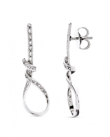 Pendientes oro blanco 18k nudo circonitas 41x12mm
