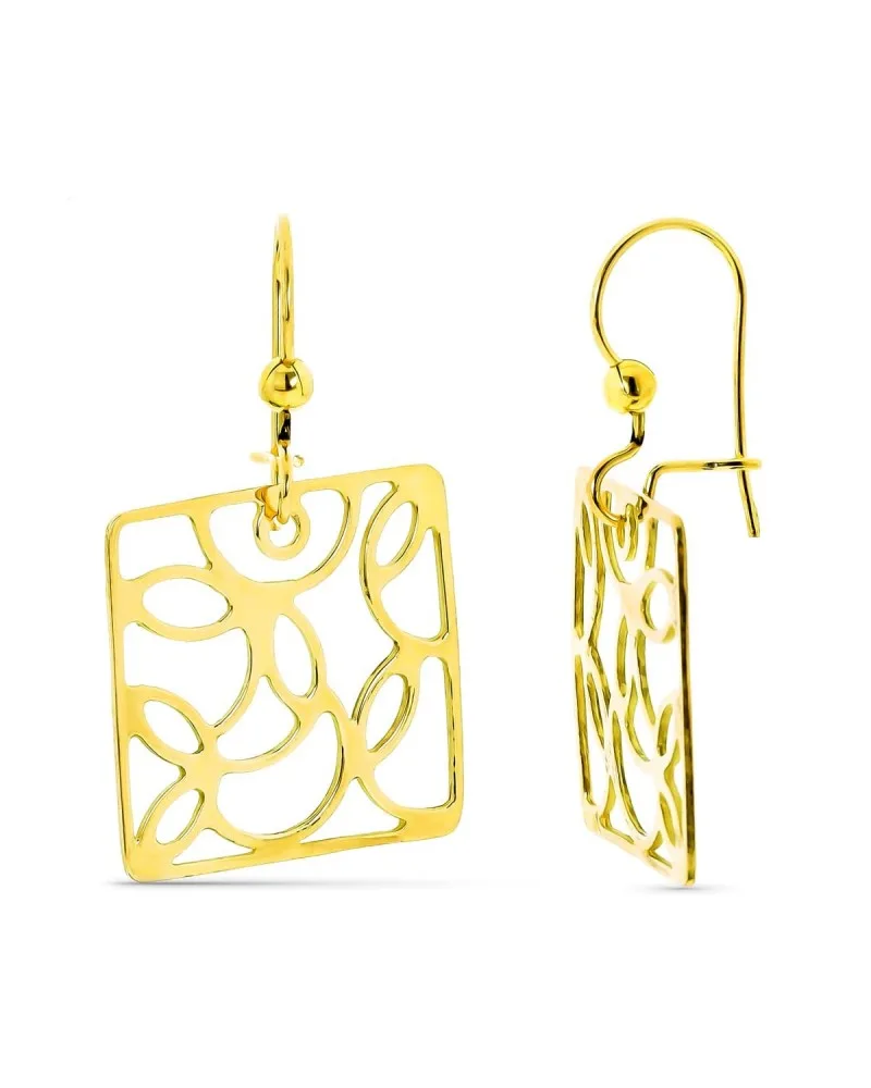Pendientes oro 18k cuadrados calados gancho