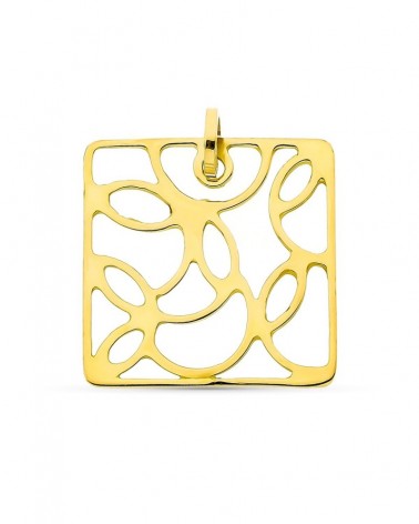 Colgante oro 18k cuadrado calado diseño moderno