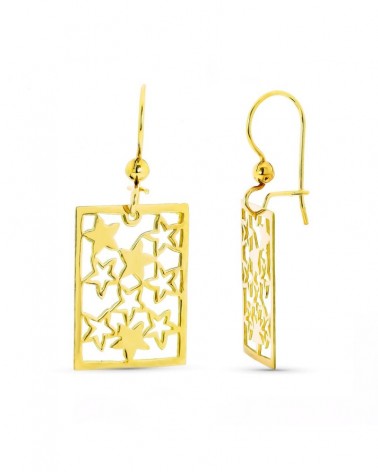 Pendientes oro 18k amarillo estrellas caladas gancho