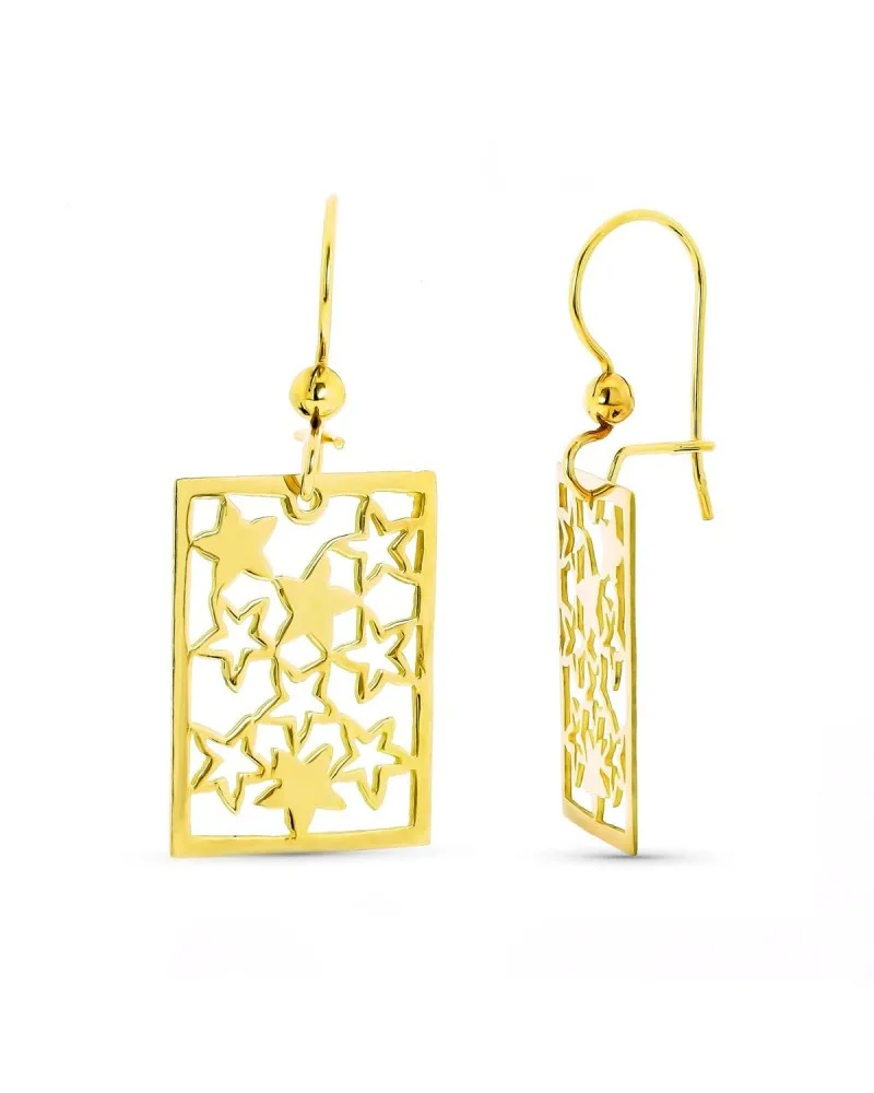 Pendientes oro 18k amarillo estrellas caladas gancho